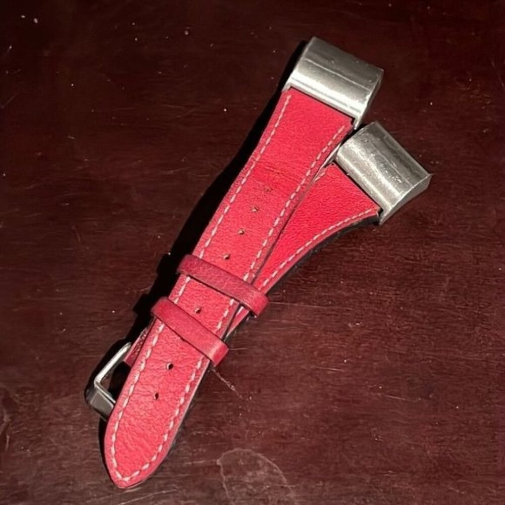 FitBit Charge Red Leather Watch Band Strap With Stainless Steel Buckle